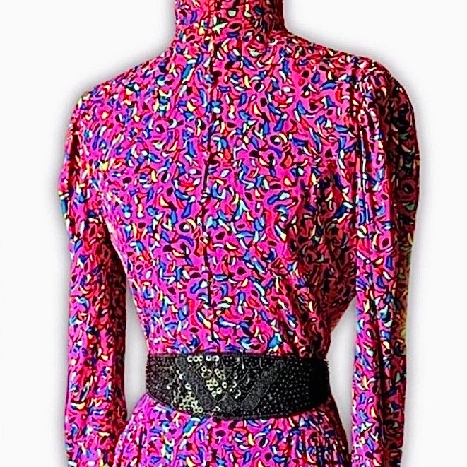 Guy Laroche Boutique Paris 100% Silk Long Sleeve Dress Fr 38 Maximalist Print